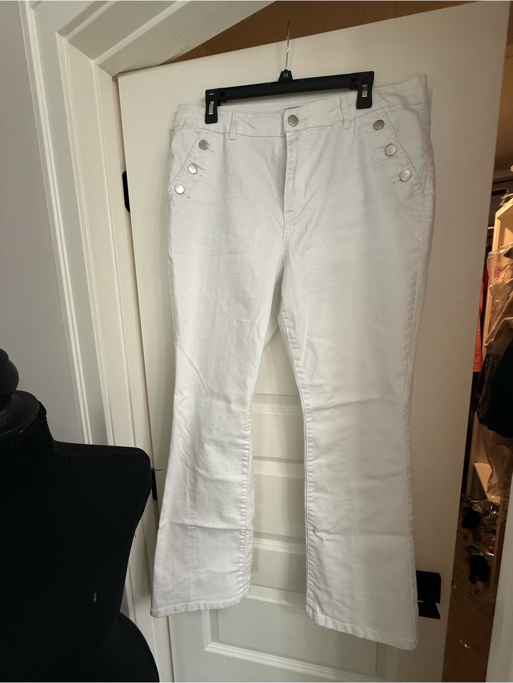 d. jeans White Button-Accent Flare Pants